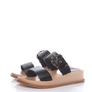 CHANEL Calfskin Wood Buckle Sandals Size 37